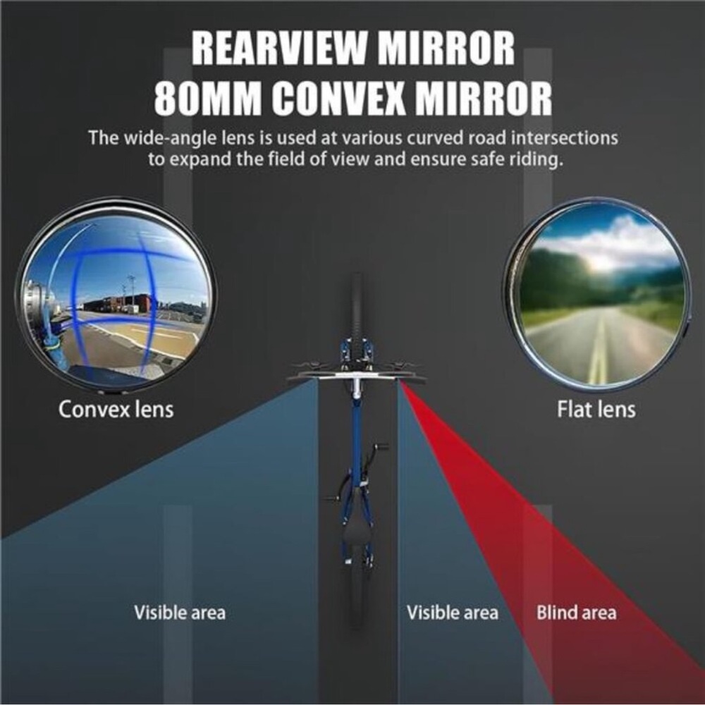 Bike Mirror, Bicycle Cycling Rear View Safe Mirrors, Adjustable Rotatable - Picture 6 of 9
